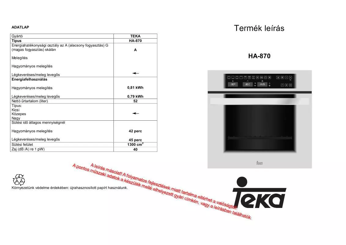 Mode d'emploi TEKA HA-870