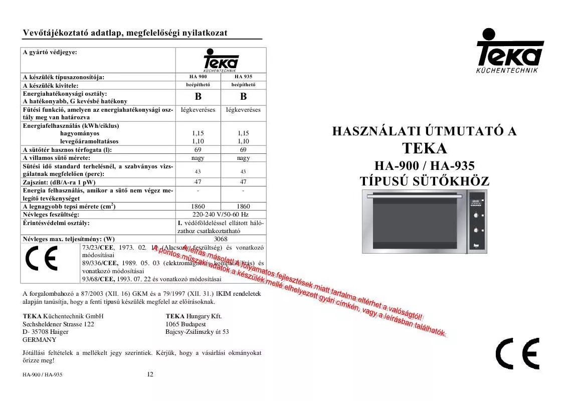 Mode d'emploi TEKA HA-900