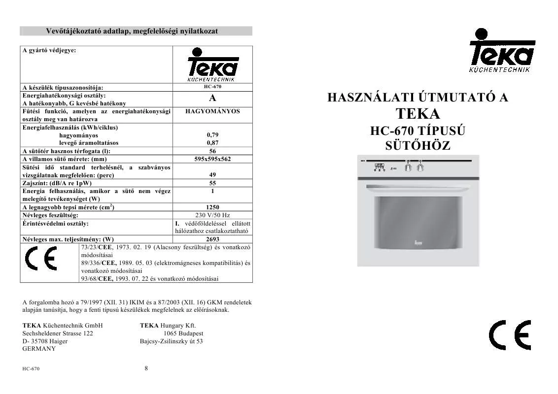 Mode d'emploi TEKA HC-670