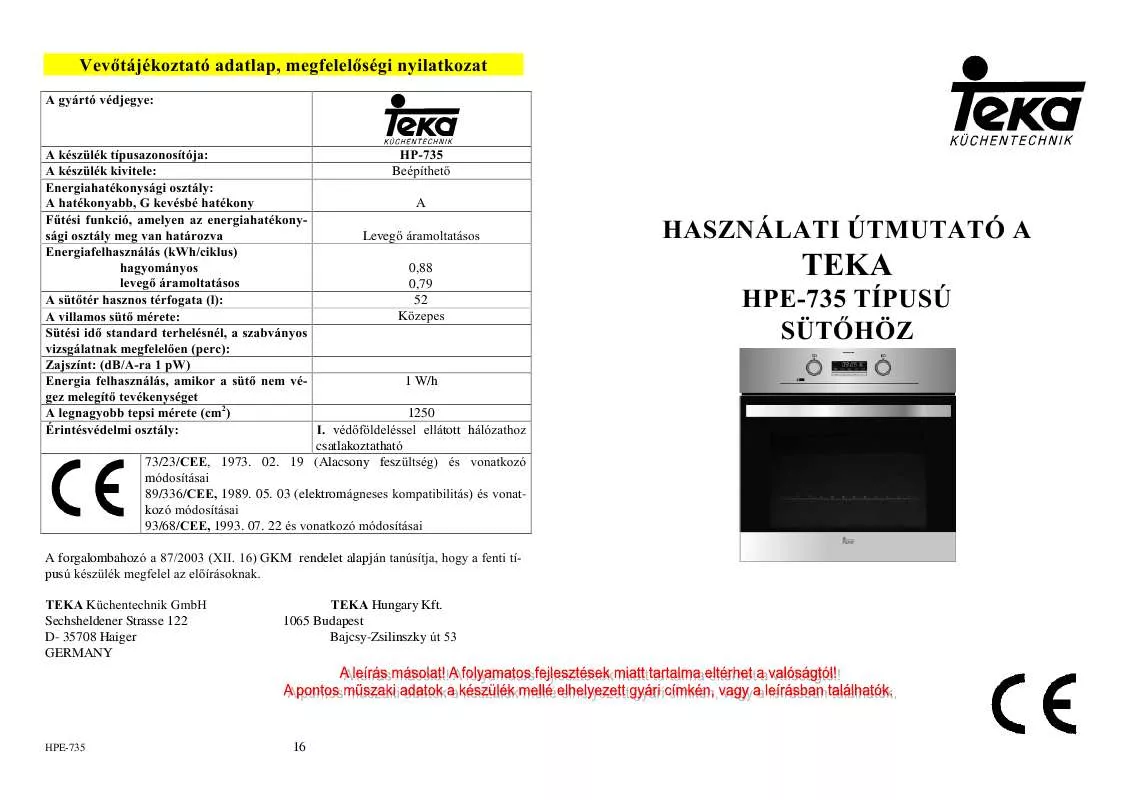 Mode d'emploi TEKA HPE-735