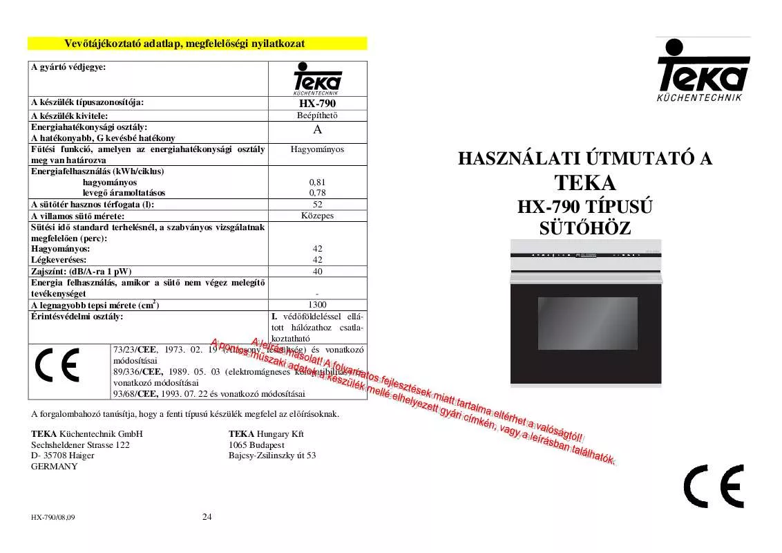 Mode d'emploi TEKA HX-790