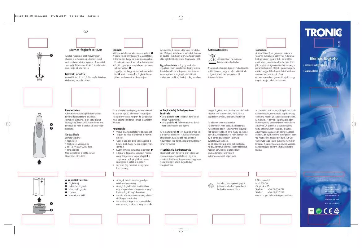 Mode d'emploi TRONIC KH 120 TRAVELLING TOOTHBRUSH