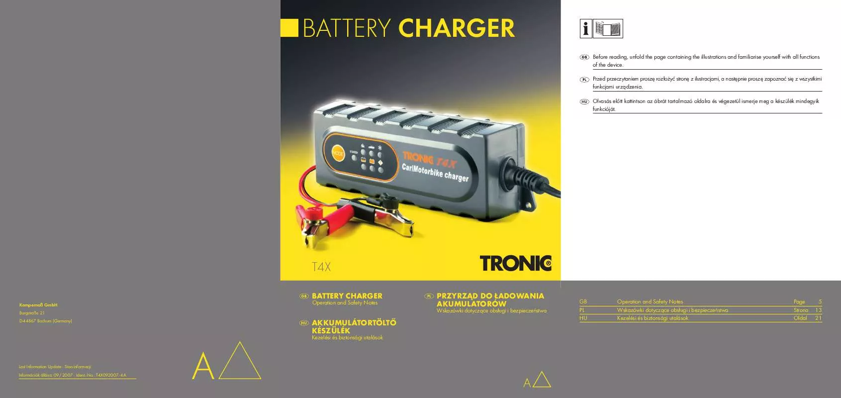 Mode d'emploi TRONIC KH 3157 AUTOMATIC CAR BATTERY CHARGING STATION T4X