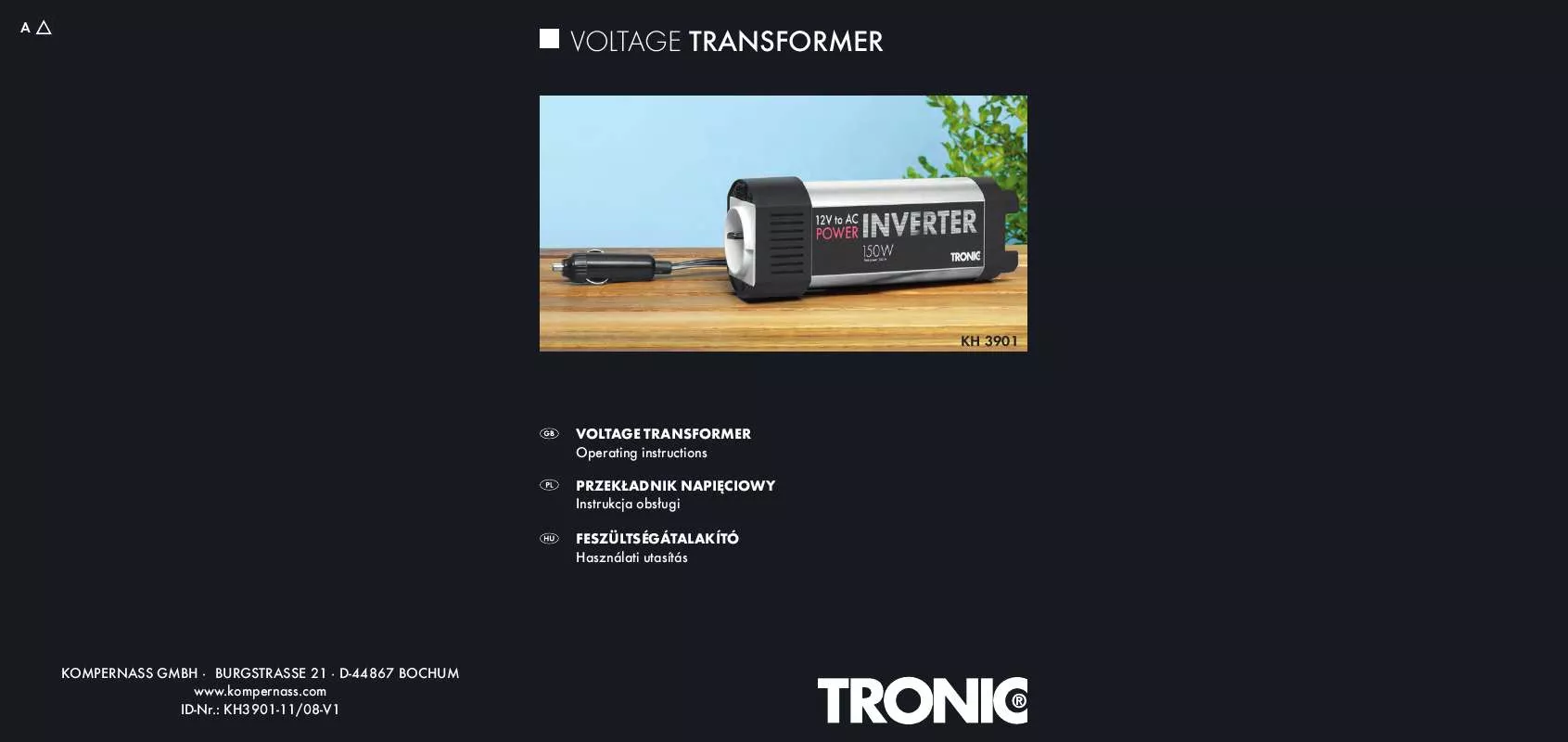 Mode d'emploi TRONIC KH 3901 VOLTAGE TRANSFORMER