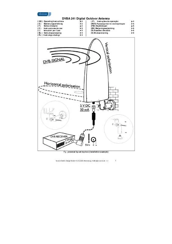 Mode d'emploi VIVANCO BOOSTED DIGITAL DVB-T OUTDOOR ANTENNA MAX. 22DB