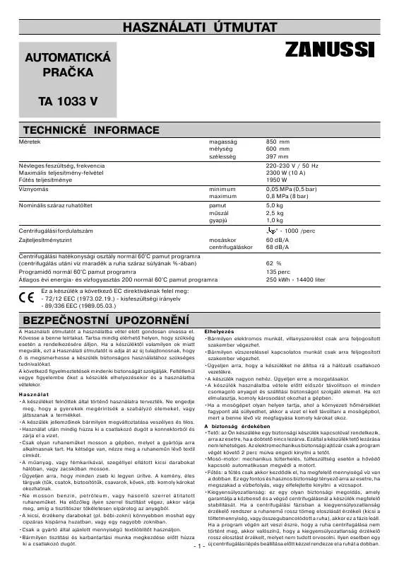 Mode d'emploi ZANUSSI TA1033V